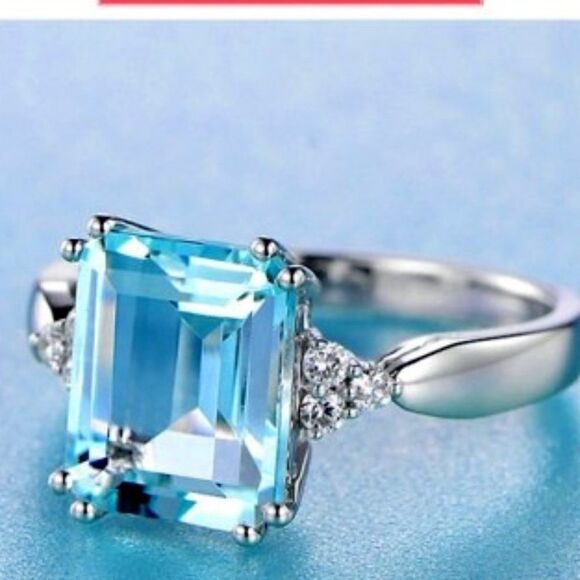 Aquamarine Diamond Sterling Silver Ring - Picture 3 of 6